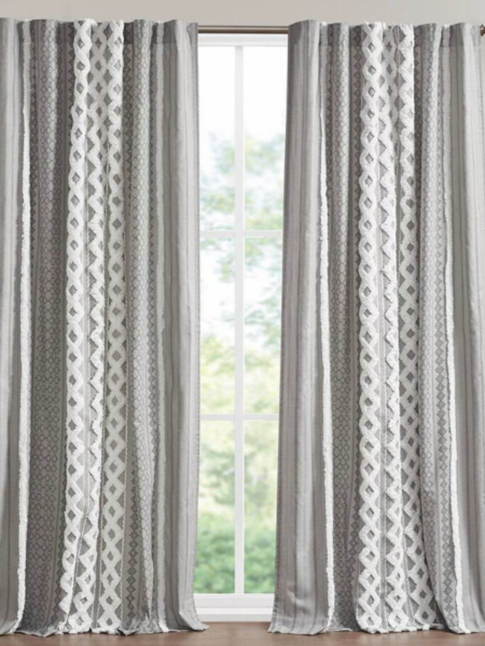 Ink + Ivy Imani Cotton Printed Single Curtain Panel Chenille Stripe Gray 50 x 95